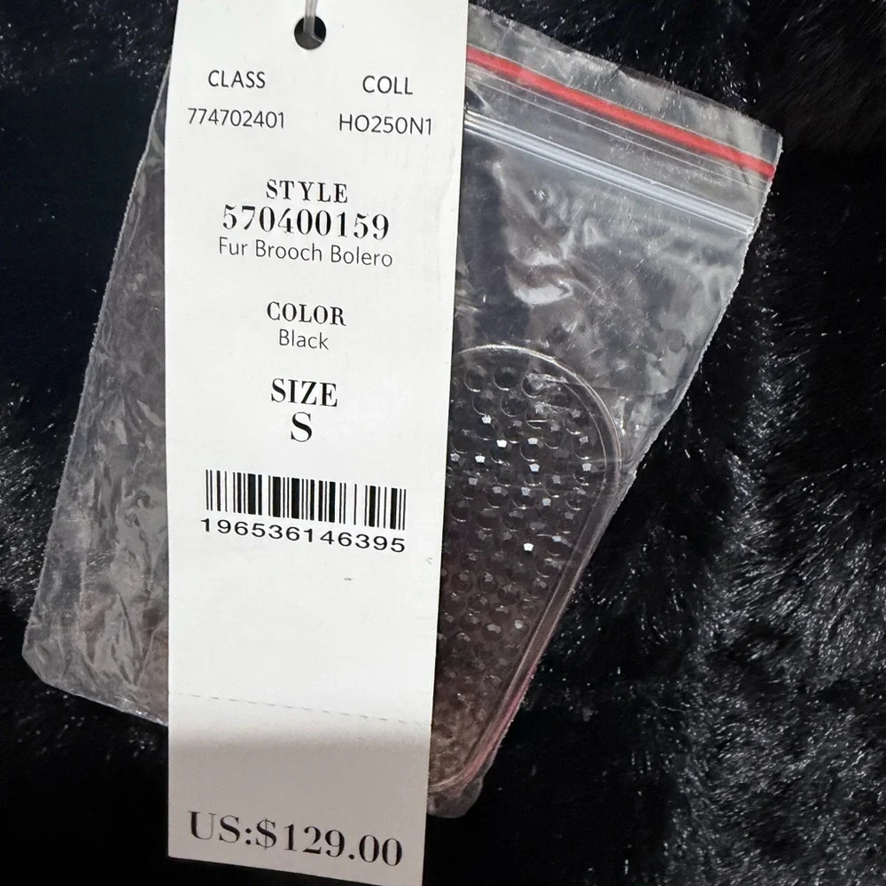 White House Black Market Elegant Black Faux Fur Shrug/ Jacket, Size S, NWT - Picture 5 of 8